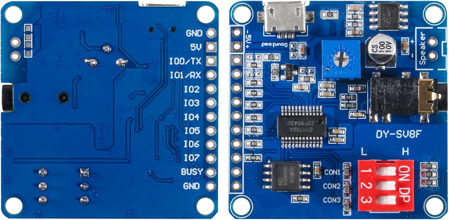 Diitao Módulo de reproducción de voz 2 unids tablero de módulo de voz reproductor de MP3, 5W 64MBit Flash Serial Control SDTF Tarjeta IO Disparador