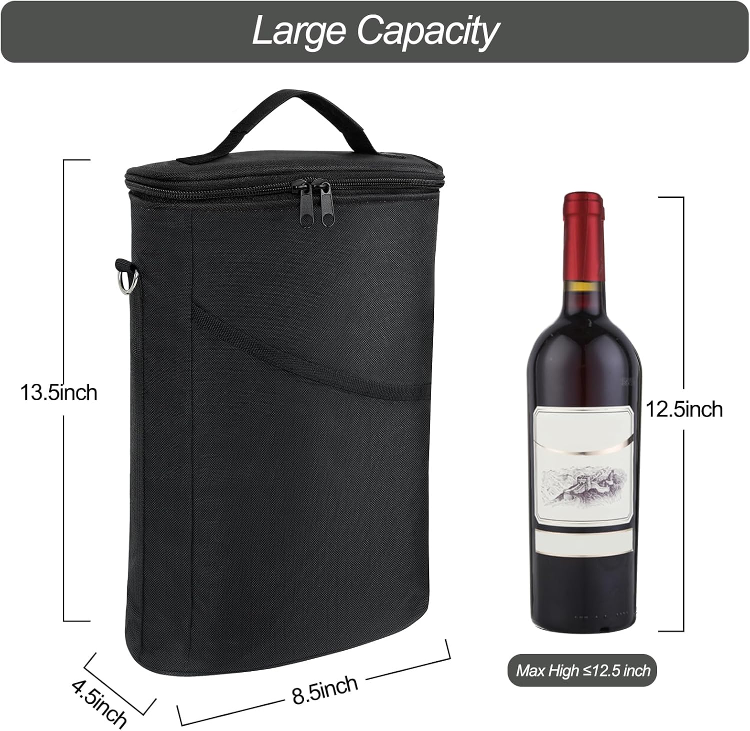 bruwaa Bolsa enfriadora de vino para 2 botellas, a prueba de fugas, acolchada, con asa y correa de hombro ajustable, para viajes, degustación de