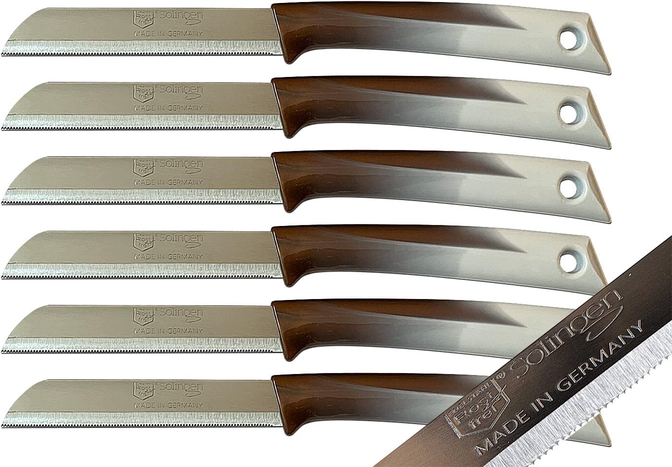 SMI – Juego de 6 cuchillos de pelar con borde dentado, cuchillo para verduras, cuchillo de frutas, cuchillo de cocina fabricado en Solingen Alemania