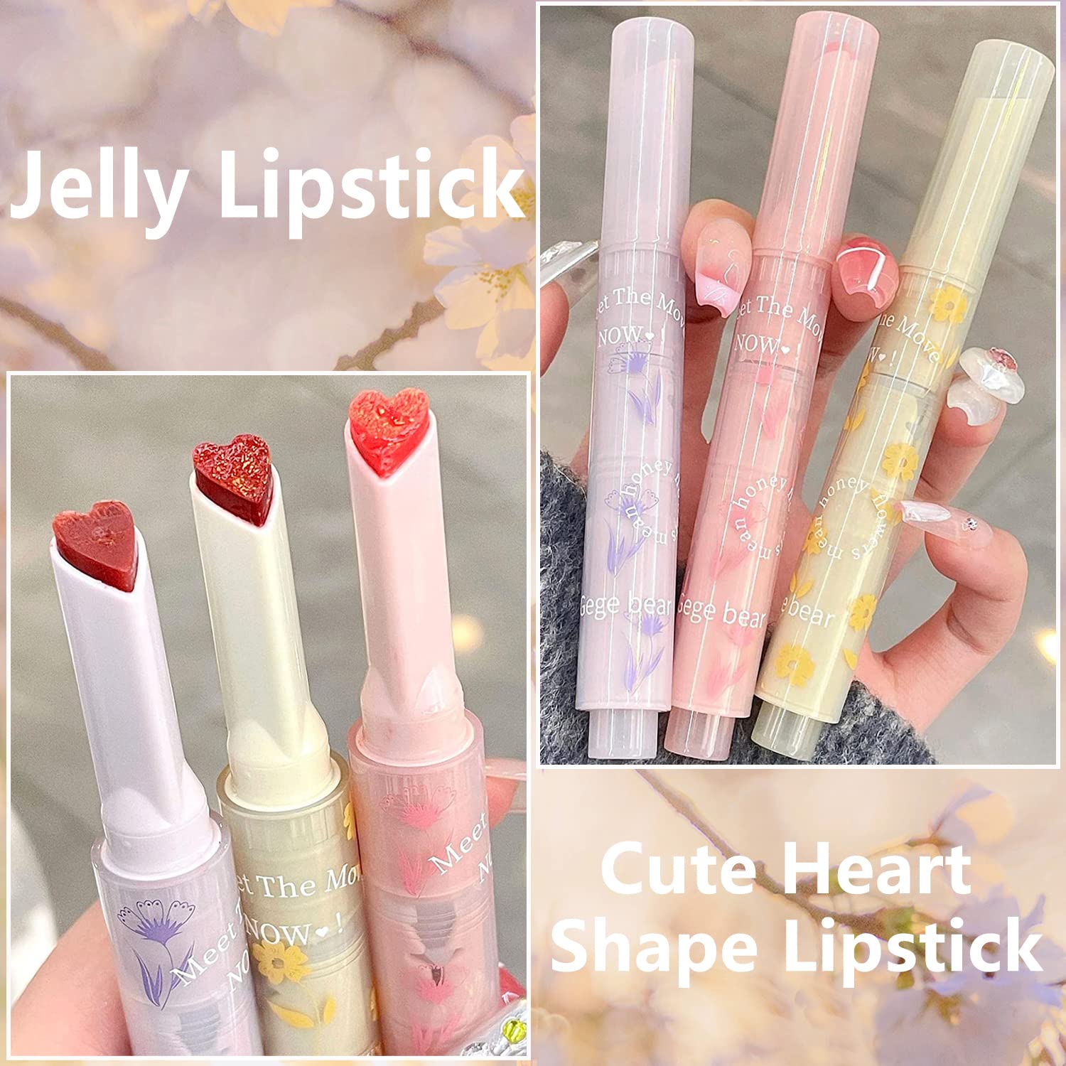 Lápiz labial Heart Jelly, brillo de labios tintado en forma de corazón, tinte de labios hidratante de espejo, bálsamo derretido brillante tintado de