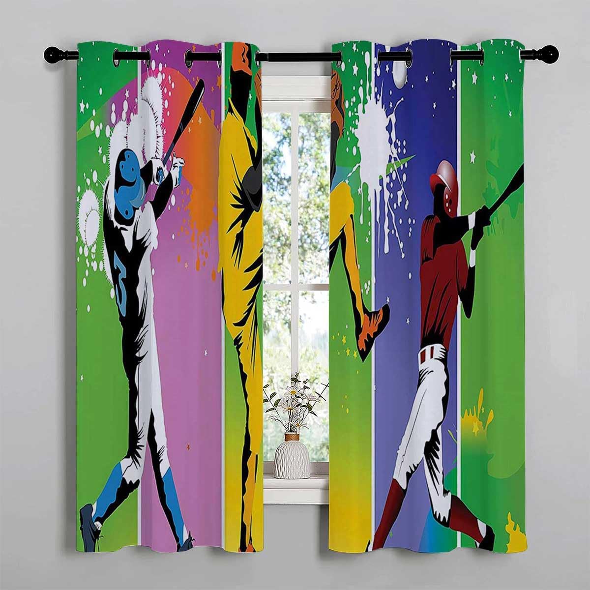 YANFENQI Cortina para Dividir Habitacion Decoración Deportiva con ojales para puerta corta, insonorización, bloqueador de ruido de ventana, 55
