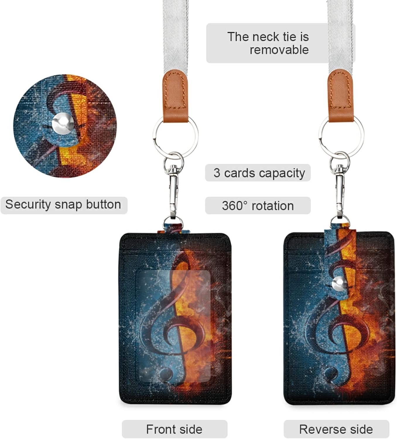 xigua Fire Music Note – Cartera de piel con 1 ventana para identificación, 2 ranuras para tarjetas y cordón para el cuello