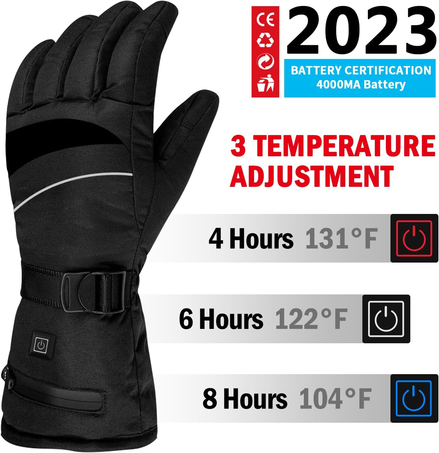 Guantes térmicos, 3 temperaturas de calefacción ajustables y recargables, guantes de invierno para hombres y mujeres, guantes de invierno con