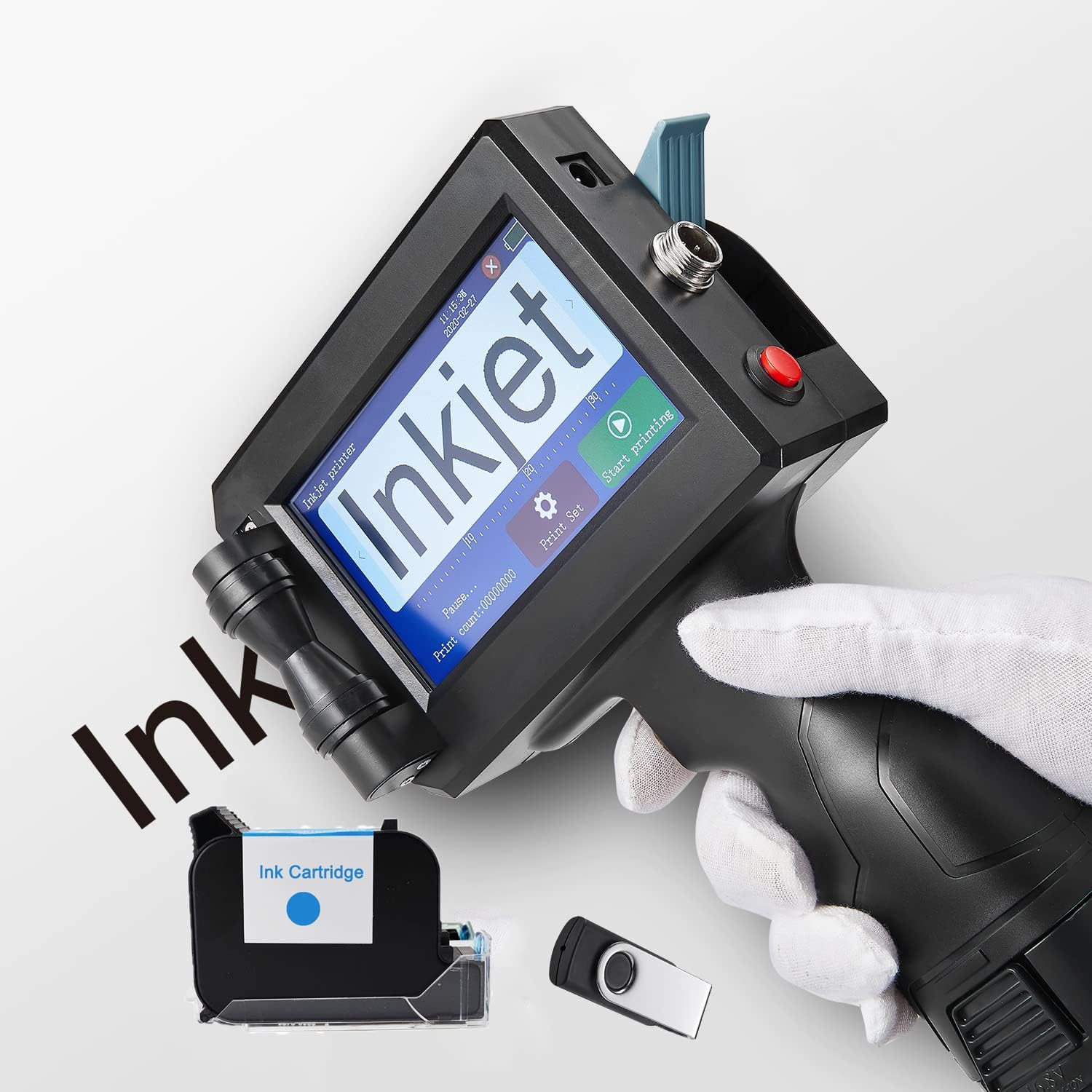 Impresora portátil ZFM6 de 0.500 in0.5 pulgadas con pantalla táctil LED HD de 4.3 pulgadas, uso para código de barras QR, fecha, logotipo, impresión