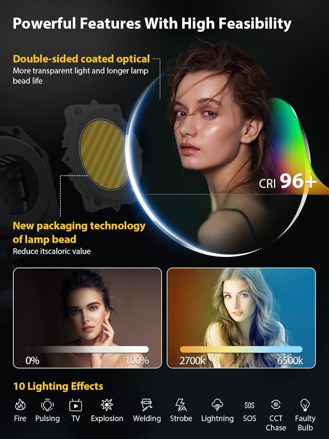 Luz de video, COLBOR CL220 Lite 220W Iluminación continua 2700-6500K CRI96+ 9,