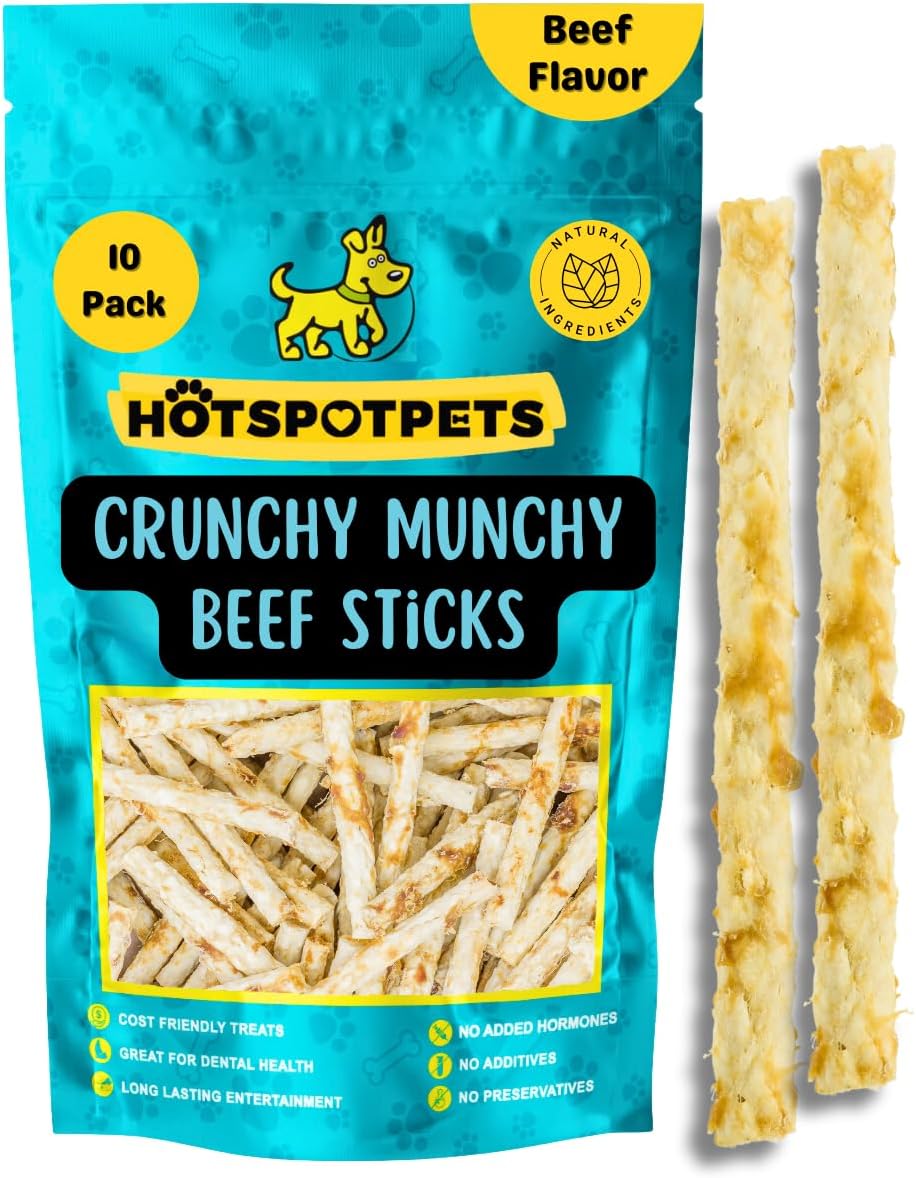 hotspot pets Palitos de carne alternativos de cuero crudo natural para perros (paquete de 10) golosinas masticables digeribles para perros, ideales
