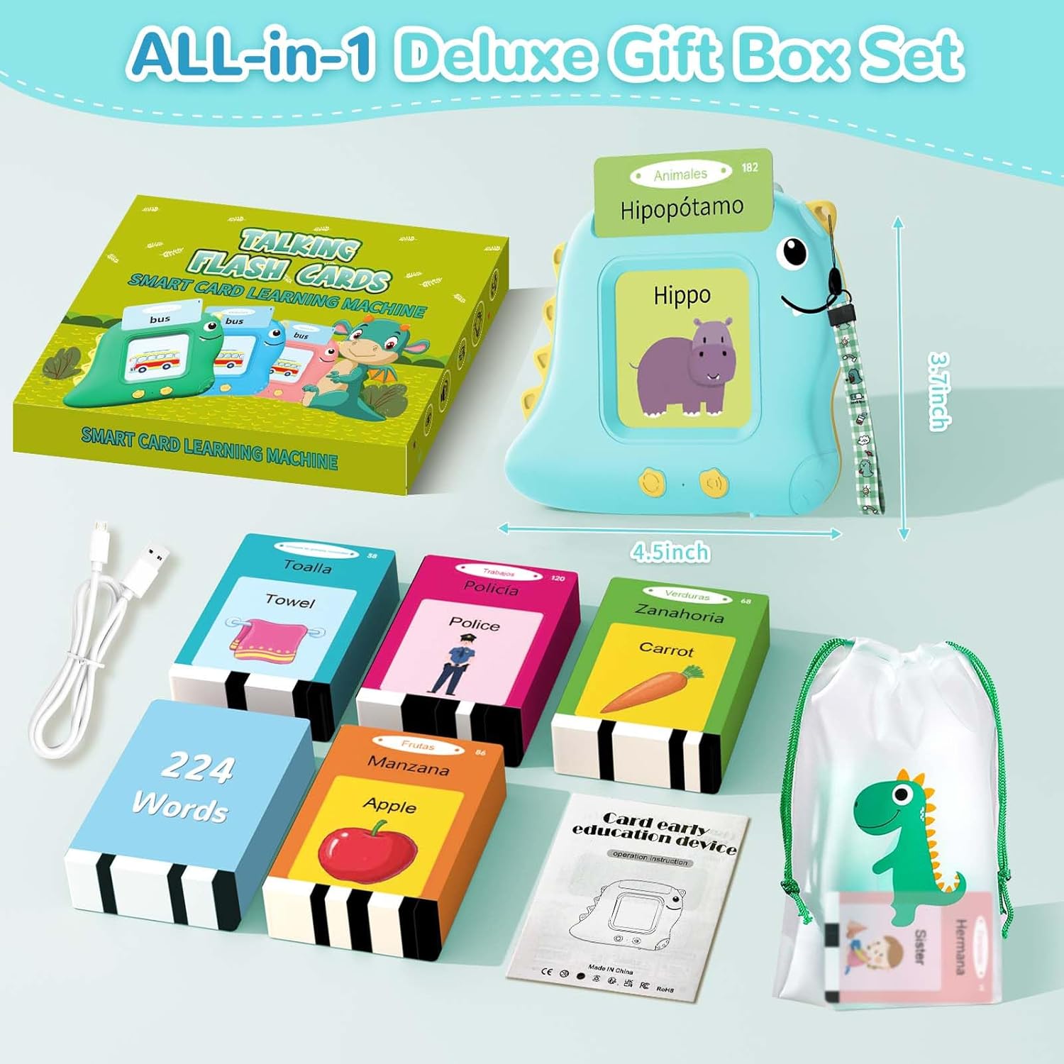 Alotwan Tarjetas didácticas bilingües para hablar españolinglés, juguetes sensoriales de aprendizaje para niños autistas, 224 palabras visuales