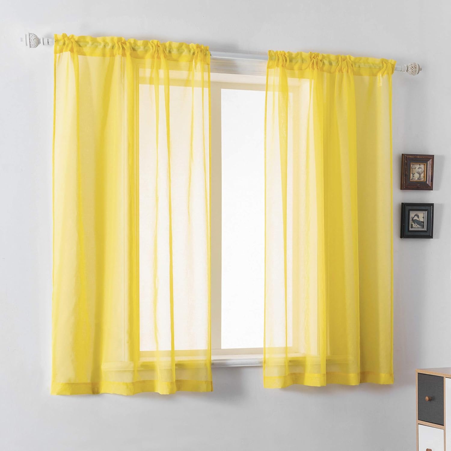 DUALIFE – Cortinas transparentes de 54pulgadas de largo, paneles de privacidad de gasa para ventanas, cortinas de lino semitransparentes para