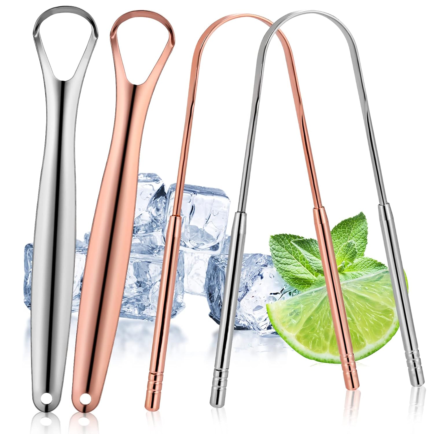 Paquete de 4 raspadores de lengua, paquete de sellos higiénicos, profesional para eliminar el mal aliento, raspadores de lengua de acero inoxidable,