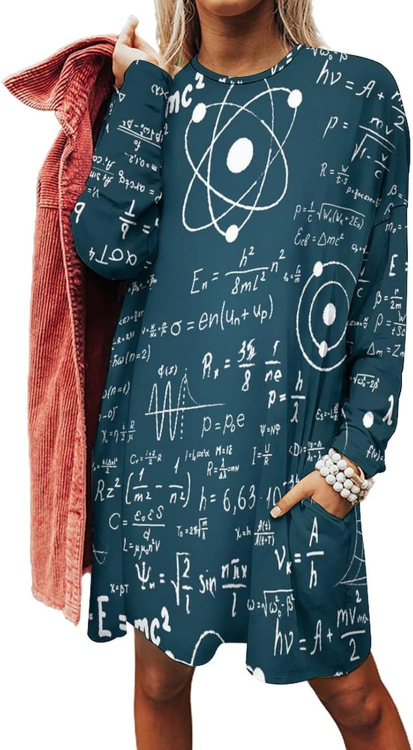Physical Mathematics Science Formula Women’s Sweatshirts Long Sleeve Pullover Tees Tops Crewneck T Shirts with Pockets