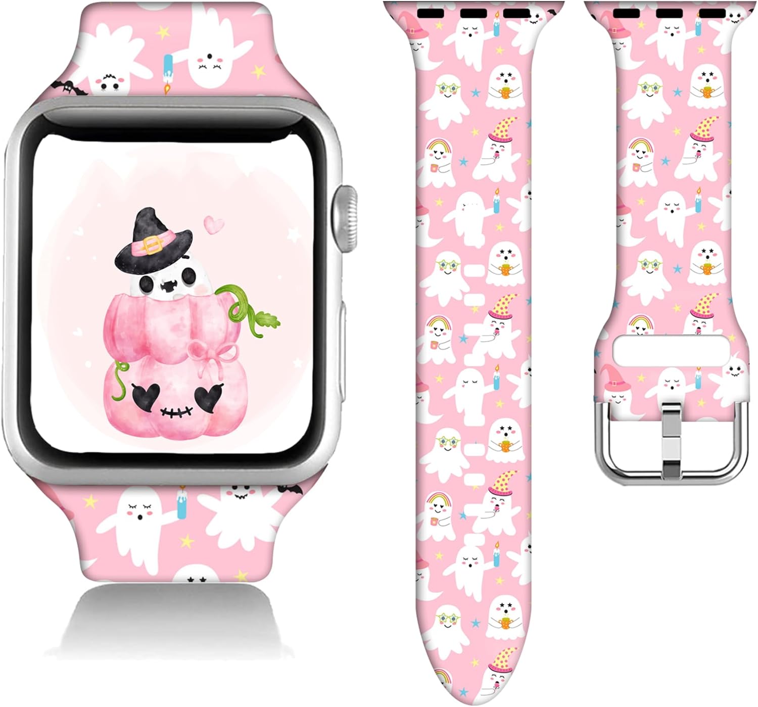 Correa de reloj de Acción de Gracias de otoño, compatible con Apple Watch de Halloween de 38404142441.772 in, correas ajustables de silicona rosa