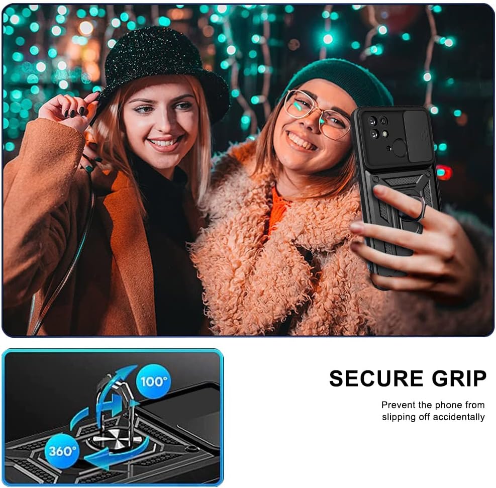 Ysnzaq Funda resistente a prueba de golpes de grado militar para Xiaomi Poco C40Redmi 10 Power 6.71 “, protección de lente de ventana deslizante con