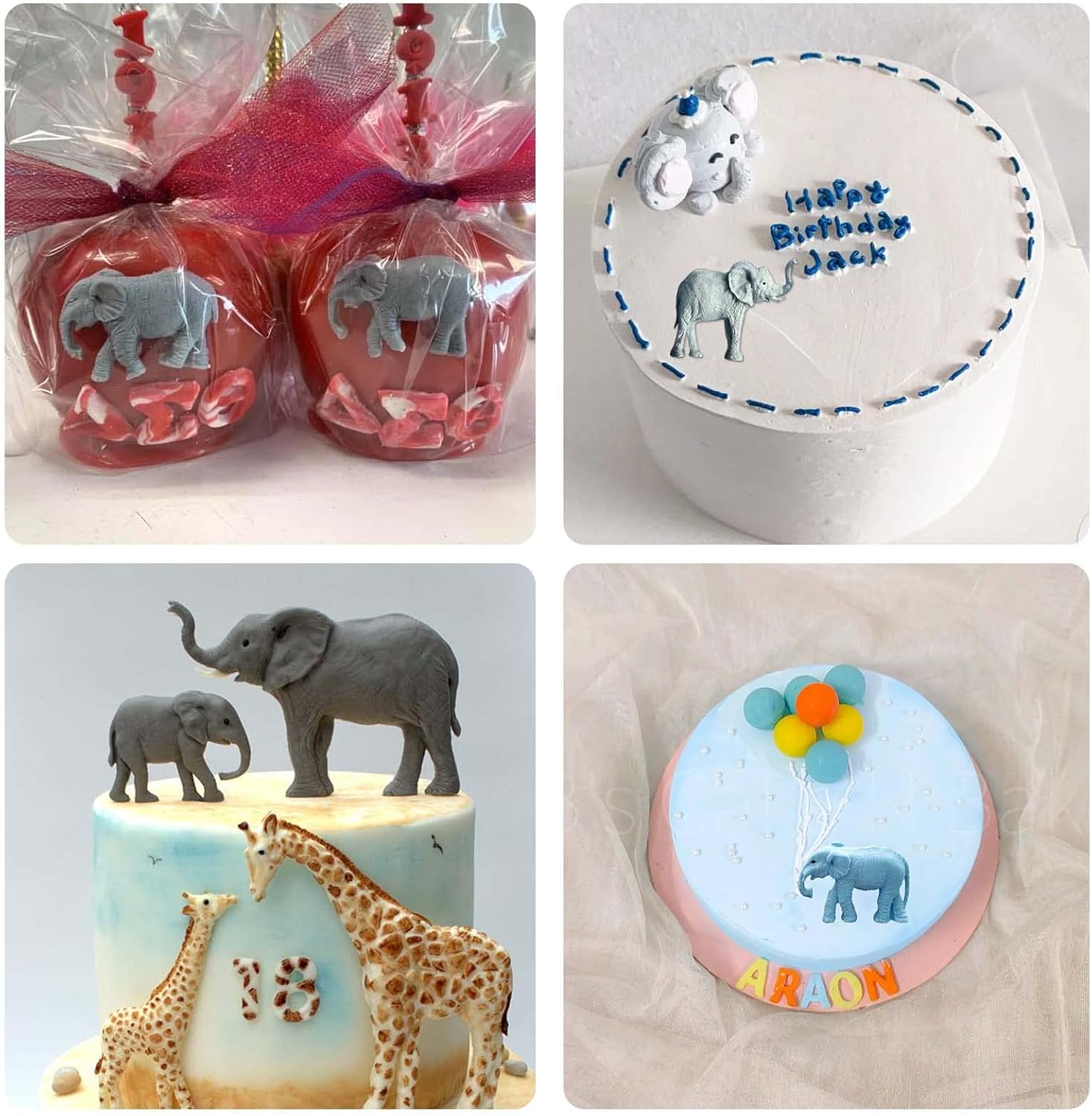 Moldes de silicona para fondant de elefante, moldes de chocolate con animales para decoración de pasteles de baby shower, decoración de cupcakes,