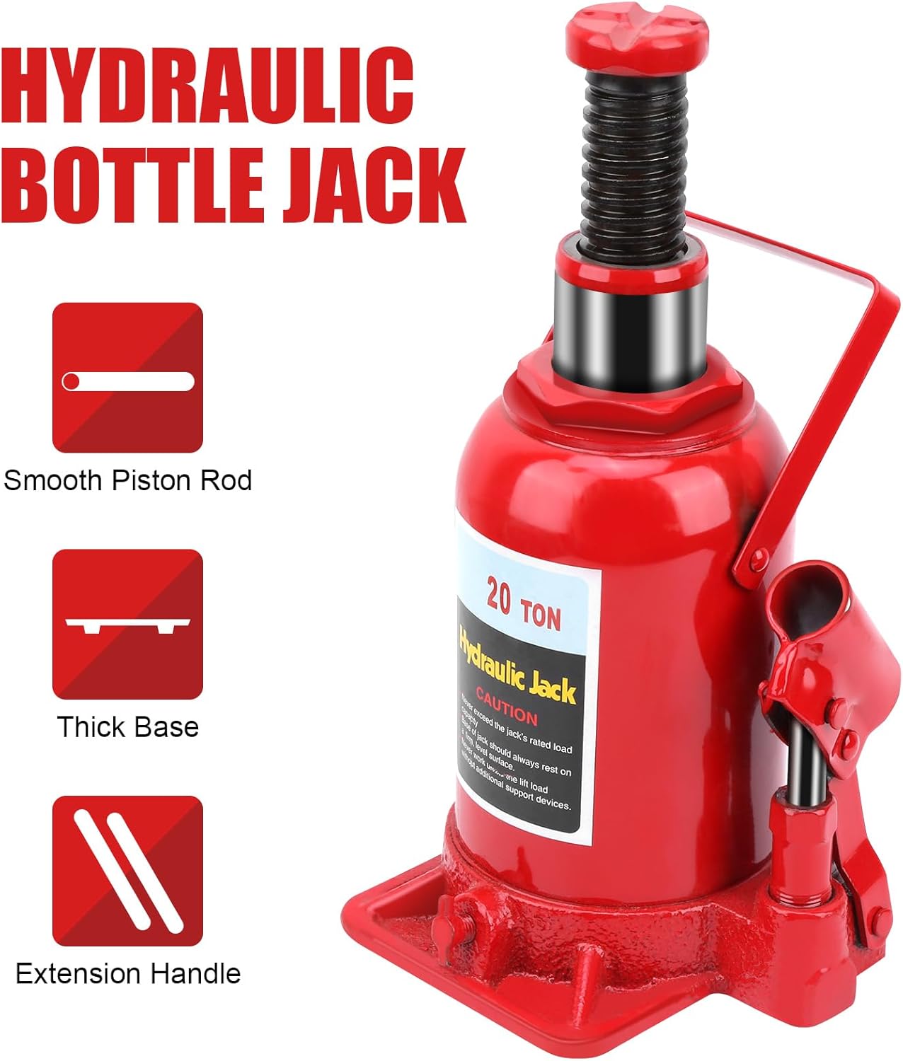 Gato hidráulico de 20 toneladas de acero compacto portátil para cochefurgonetabarcocamión soldado, capacidad de 40,000 libras, rojo