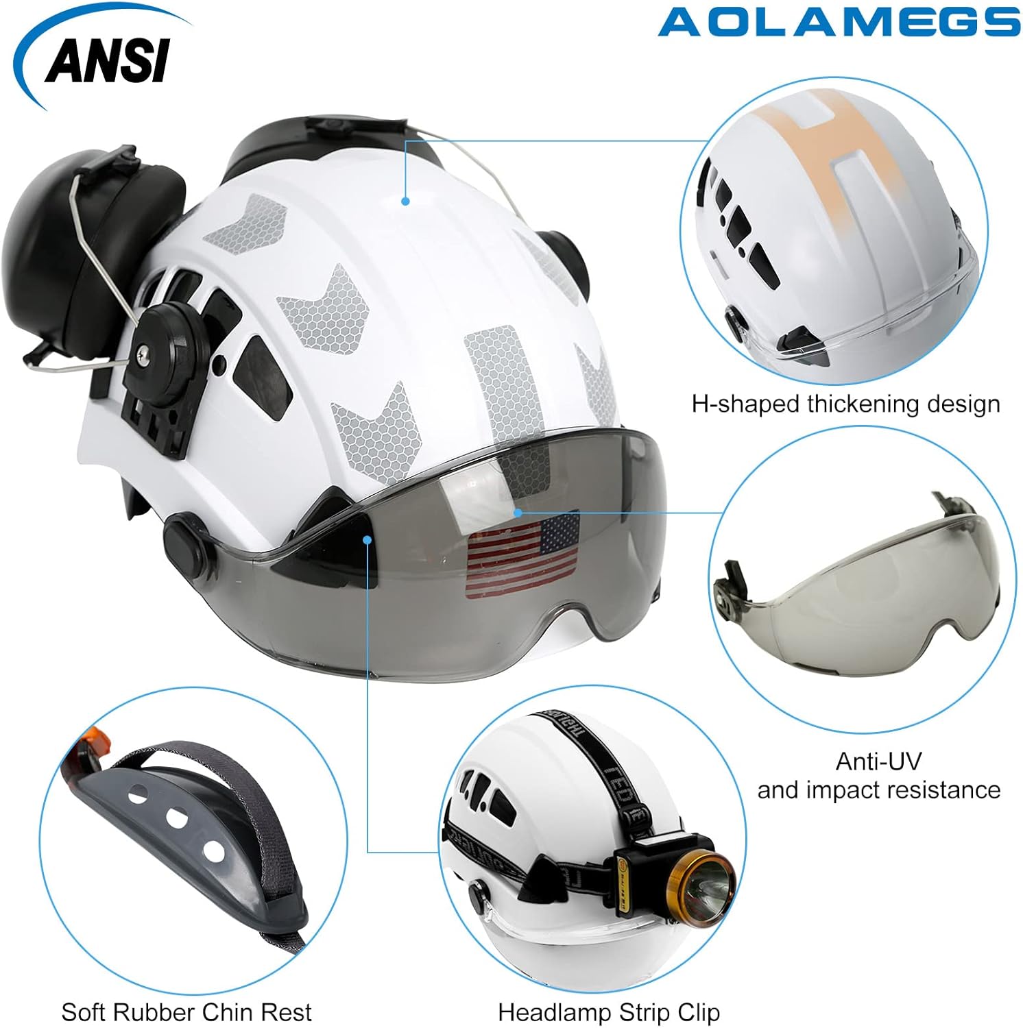 AOLAMEGS Casco duro de construcción con visera  Casco de seguridad ABS ANSI Z89.1, casco de seguridad ABS ANSI Z89.1, cascos para adultos para