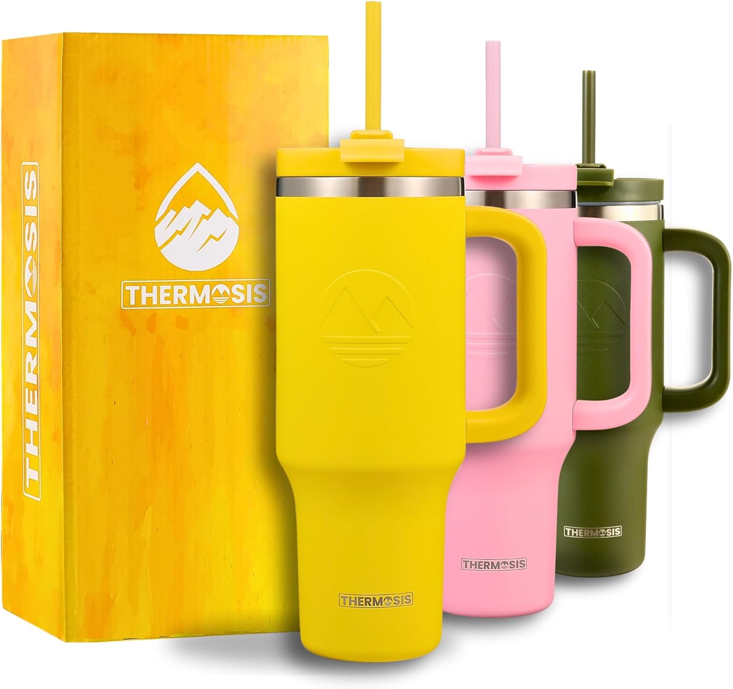 Vaso de 40 onzas con asa y popote, vaso aislado de 40 onzas con tapa y popote, vaso multiusos de 40 onzas con asa, vaso de acero inoxidable con tapa