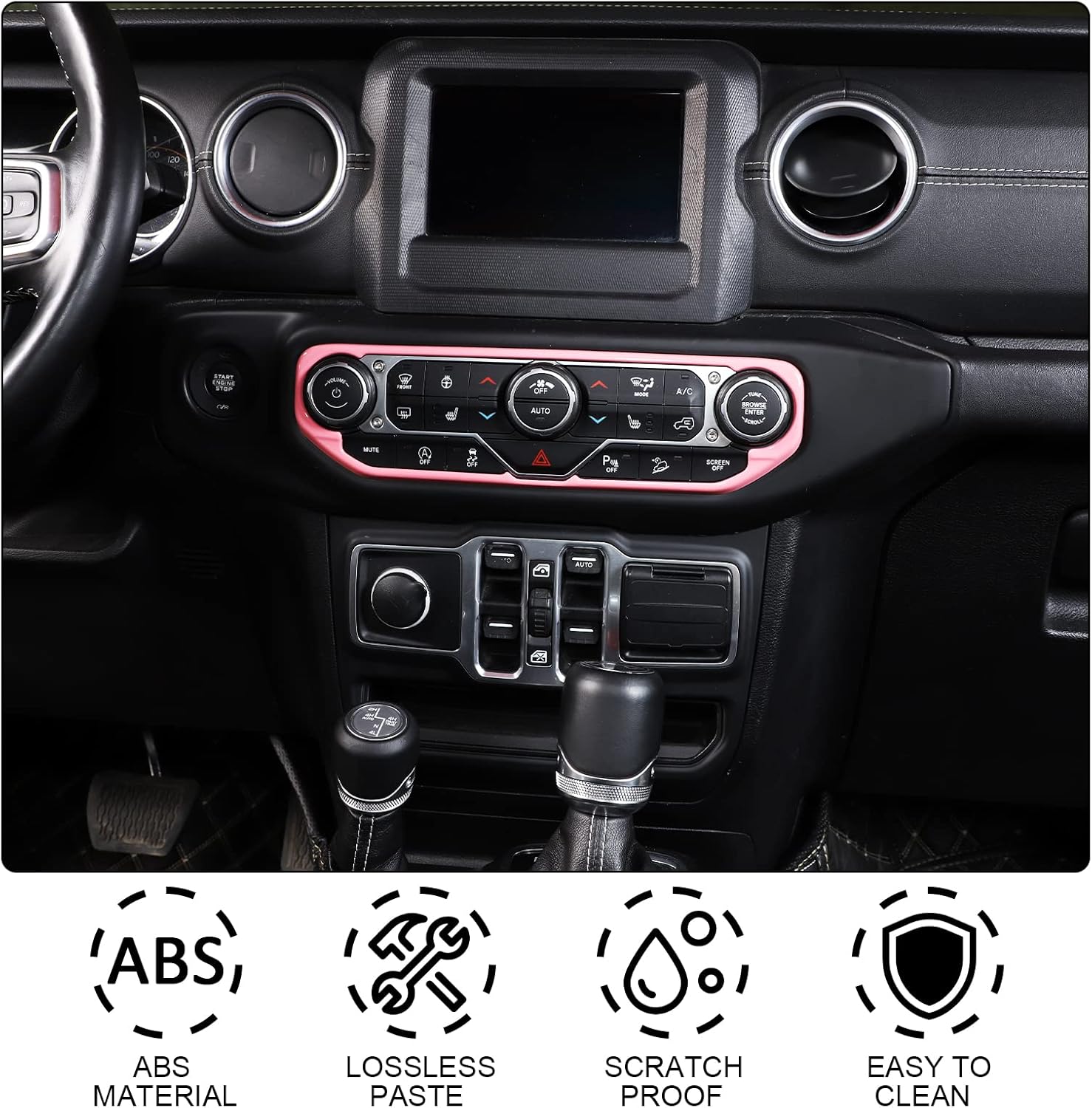 RT-TCZ Para Wrangler JL Center Dash AC Switch Cover Trim Frame Rosa para Jeep Wrangler JL JLU Gladiator JT 2018-2023 Accesorios interiores rosa