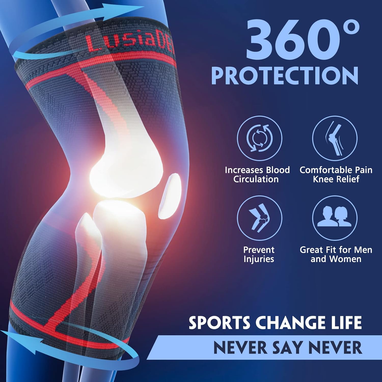 Paquete de 2 rodilleras para dolor de rodilla, manga de compresión de rodilla para hombres y mujeres, soporte de rodilla para correr, baloncesto,