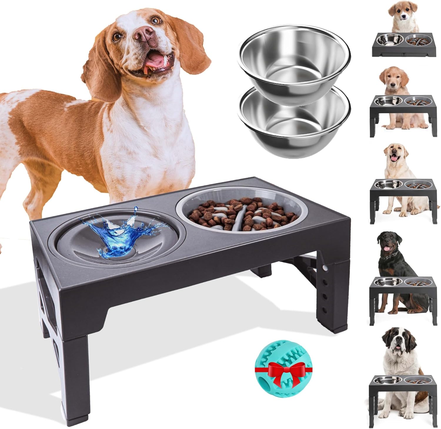 Tazones elevados para perros de alimentación lenta  Juego de cuencos elevados para perros con 2 acero inoxidable y 1 comedero lento y 1 cuenco para