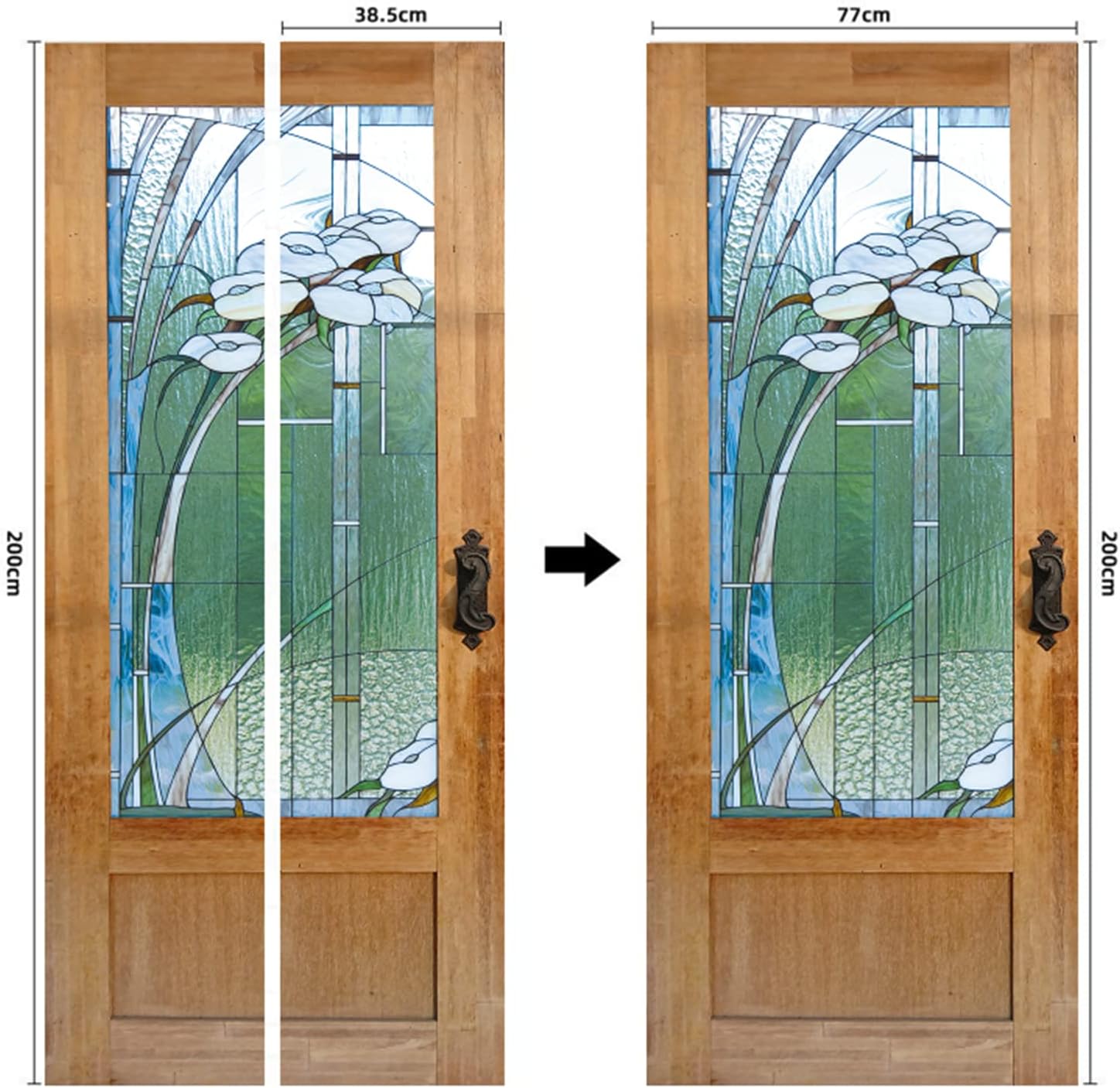 artfanke Adhesivo para puerta de vidrieras 3D, murales de madera retro, papel tapiz autoadhesivo para puerta, calcomanía impermeable para puerta del
