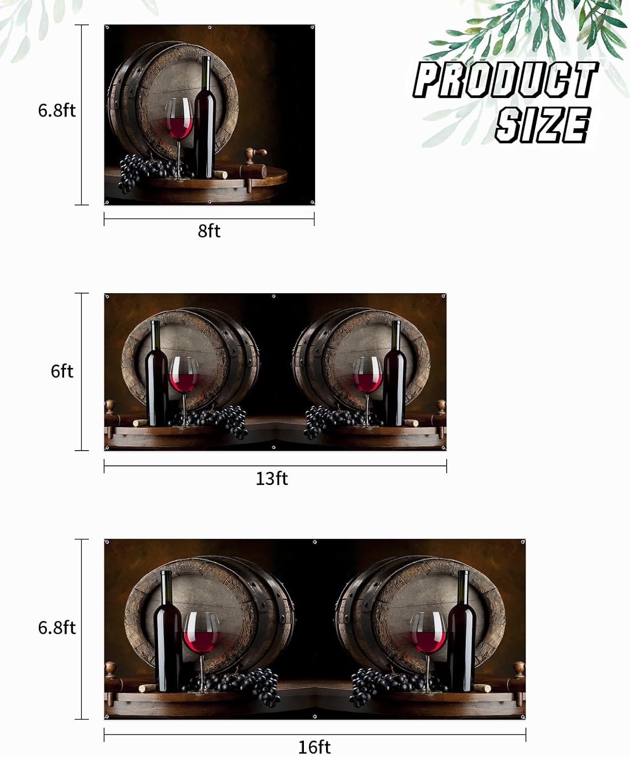 Red White Wine Glasses Garage Door Decorations, Wooden barrel Art Garage Door Banner Cover with Grommets, Garage Door Mural Backdrop Decoration for