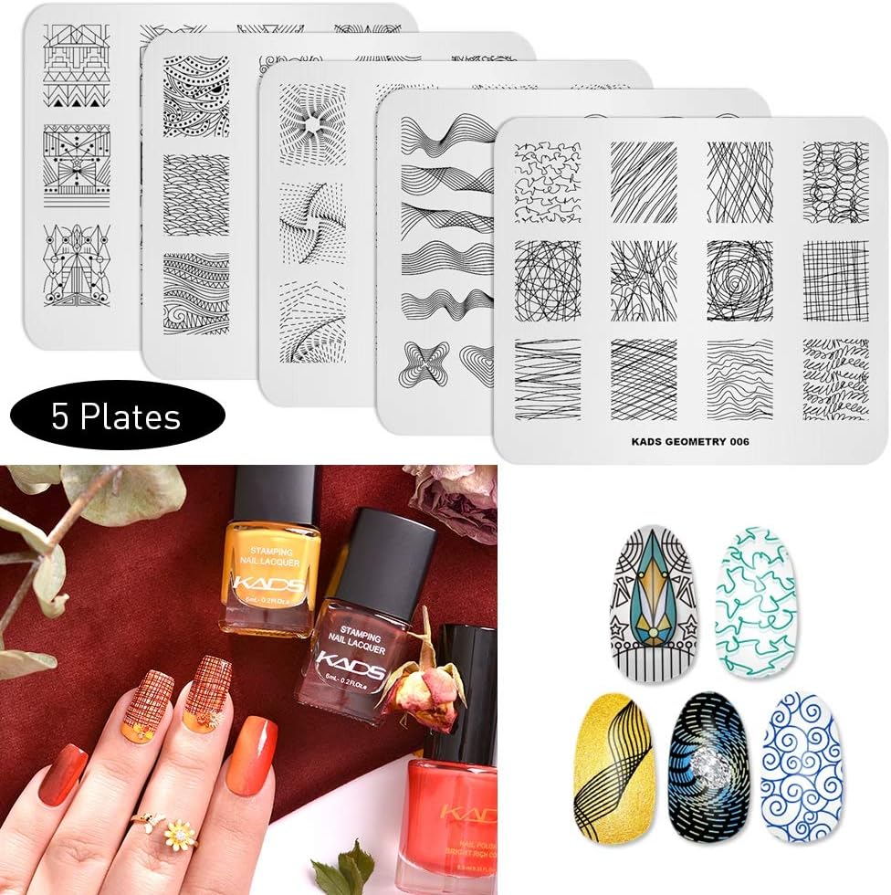 KADS 5 unidsset plantilla de uñas arte plantilla decoración herramienta geometría diseñador estilo imagen placa