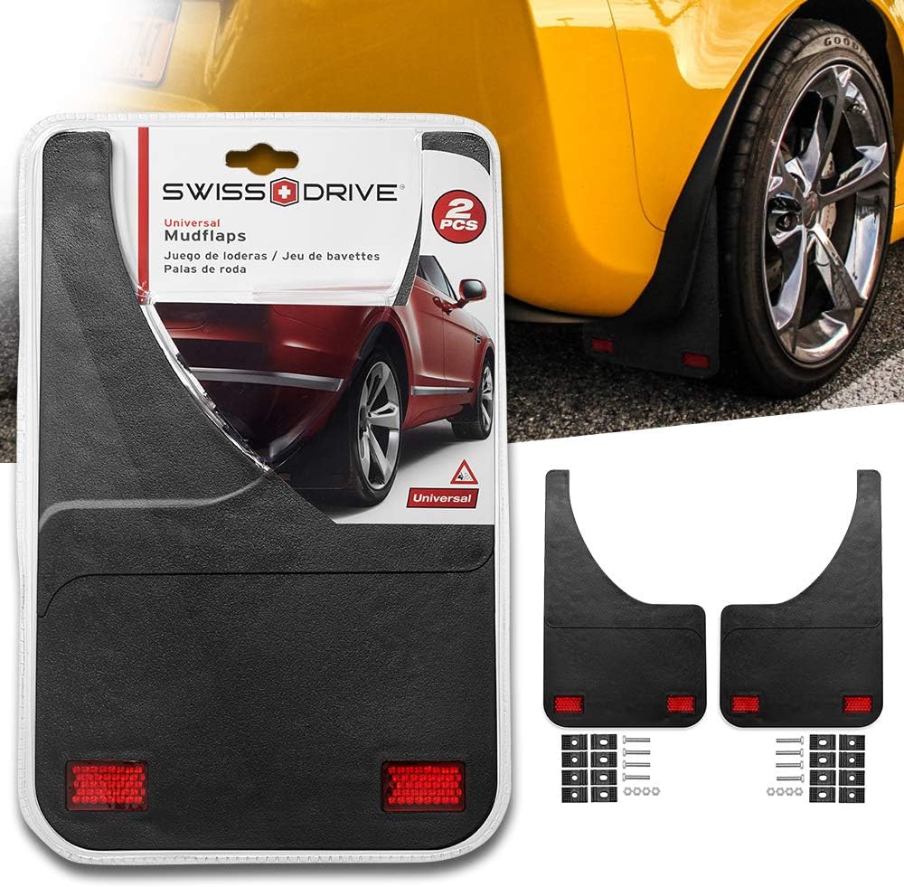 Swiss Drive – Aletas universales para barro, protectores de goma para automóviles, 2 aletas con tornillos de fijación, fáciles de instalar,