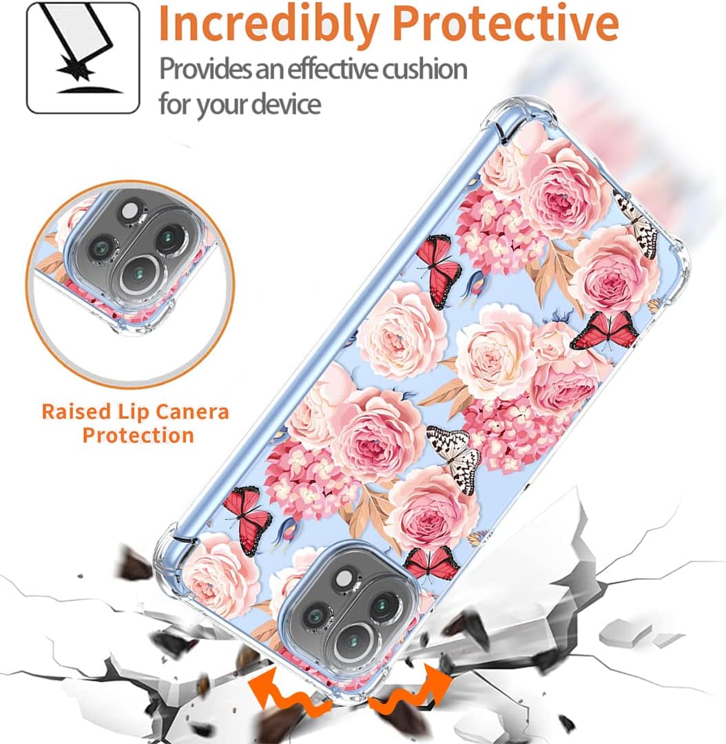 Funda para Xiaomi 11 Lite 5G11 Lite 5G NEMi 11 Youth M2101K9AG Case Clear con TPU Absorción de Choques Slim Floral Patrón Protectora Carcasa Trasera