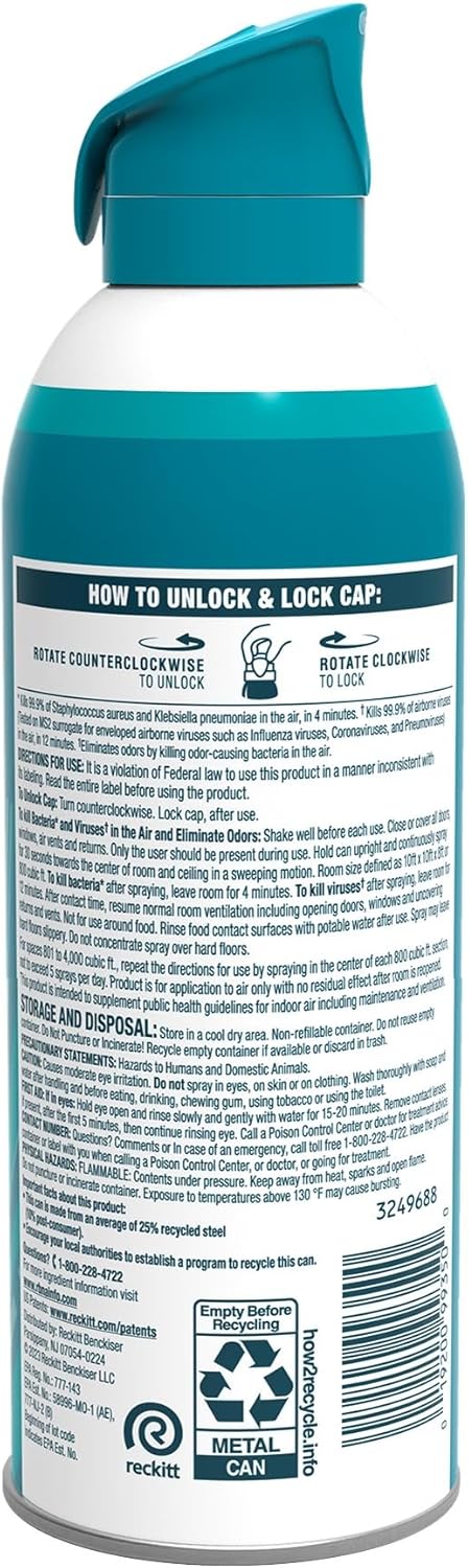 Lysol Aerosol desinfectante de aire, para desinfección del aire y eliminación de olores, aroma fresco simple, 10 onzas líquidas (paquete de 3)
