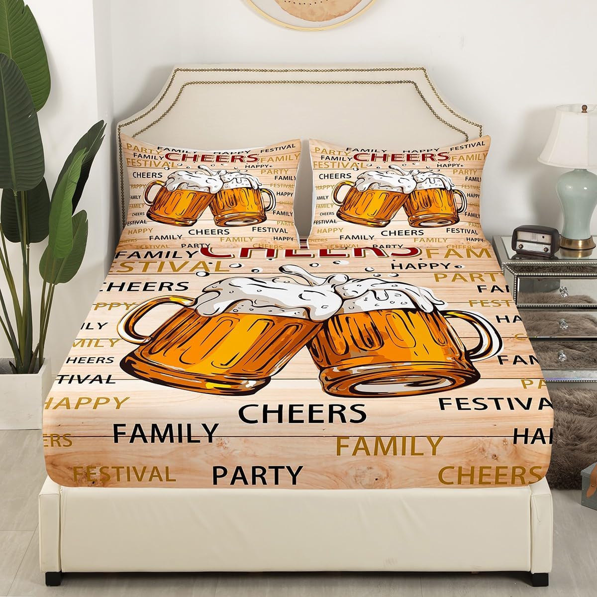 Juego de sábanas temáticas de animación y cerveza, tamaño individual, juego de ropa de cama de 3 piezas con diseño de taza de cerveza de dibujos