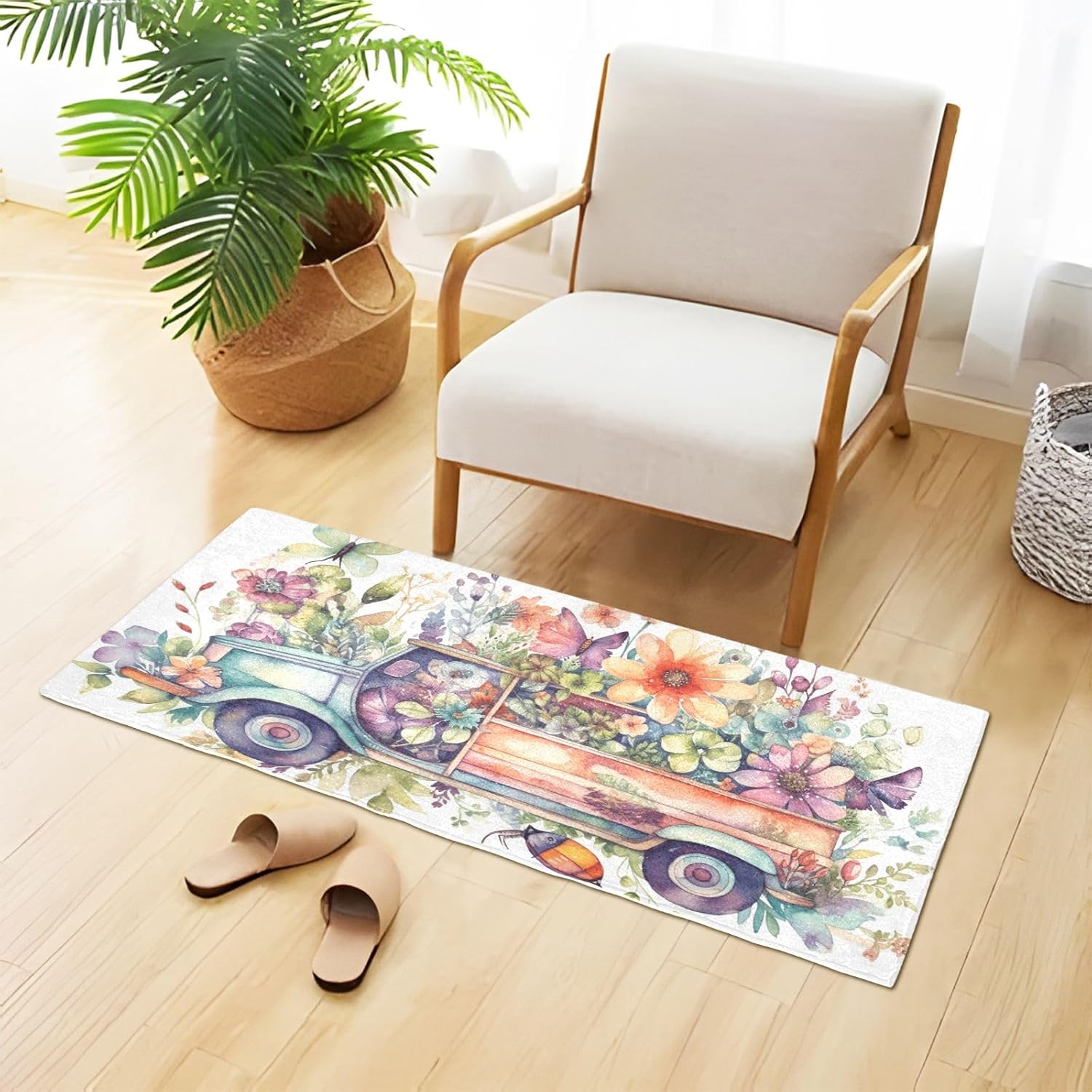 Joisal Alfombra romántica de baño con resorte de mariposa para camión, lavable a máquina, alfombra absorbente con respaldo de goma, 39 x 20 pulgadas