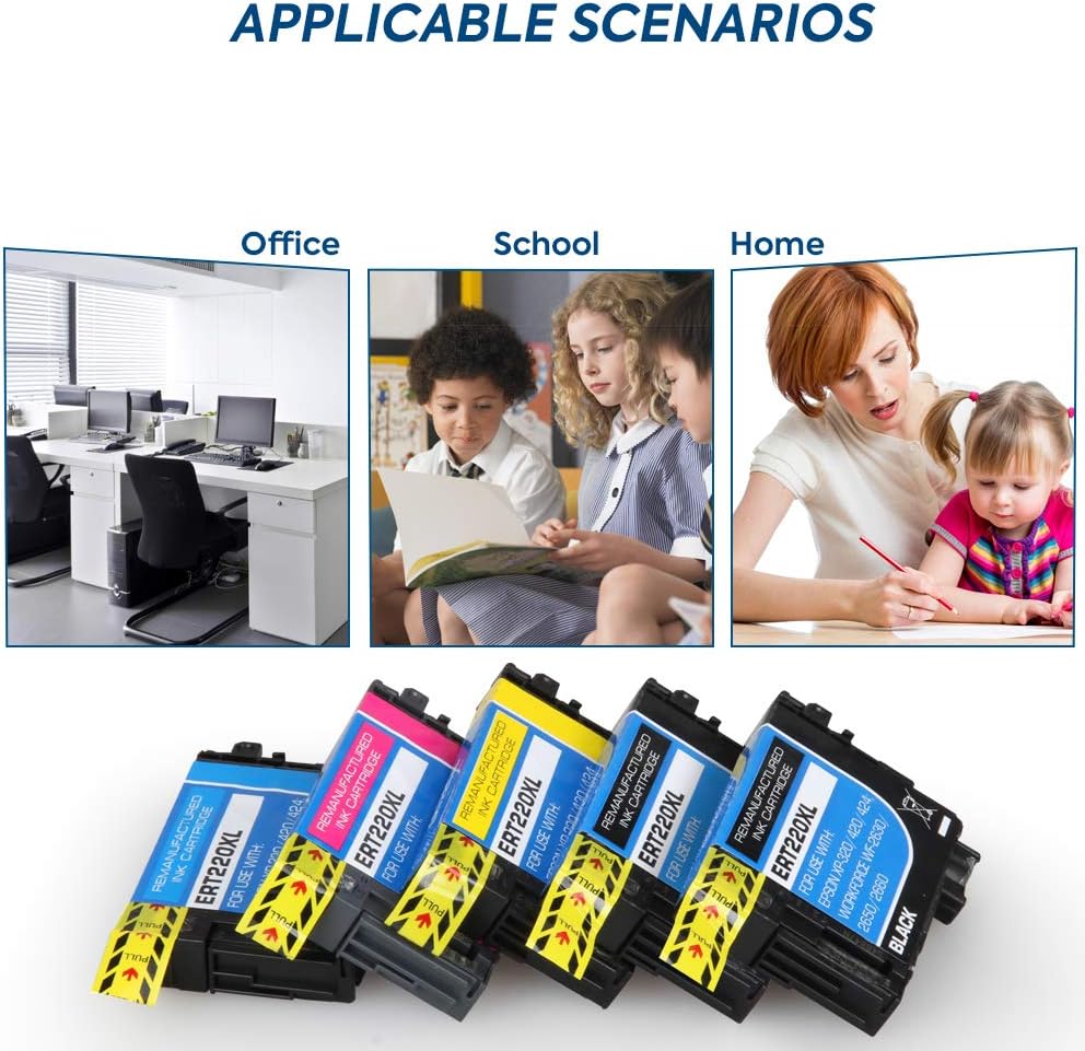 ALLWORK Cartucho de tinta remanufacturado de repuesto para Epson 220 220XL T220XL Uso con Workforce WF-2760 WF-2750 WF-2630 WF-2650 WF-2660 XP-320