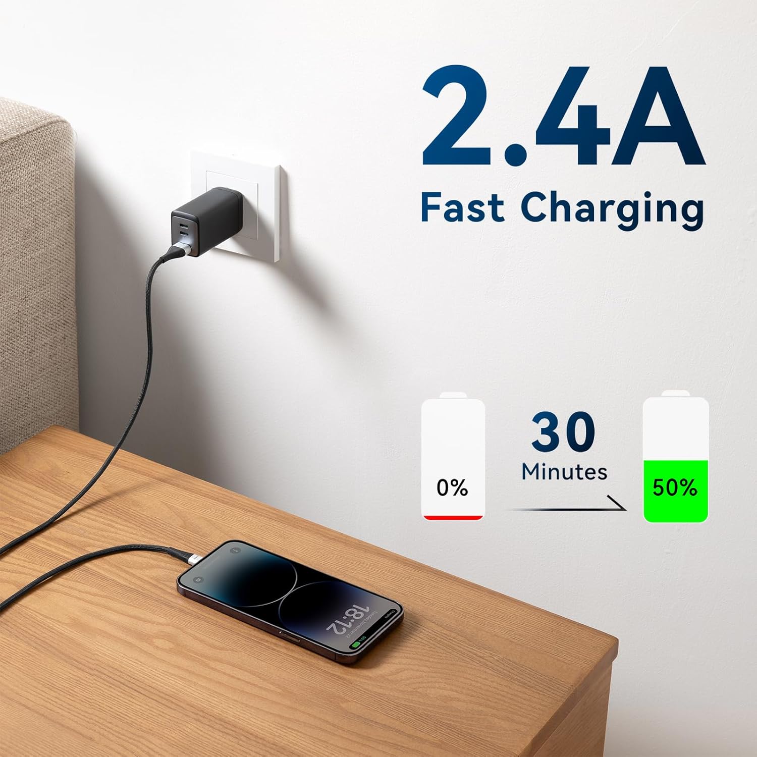 Cable de carga extra largo para iPhone de 15 pies, cable USB A a Lightning certificado MFi de Apple, cable trenzado de carga rápida compatible con