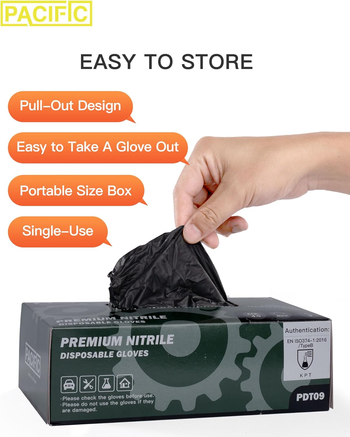 PACIFIC PPE Guantes desechables de nitrilo negro de 6 mil, seguros para alimentos, sin polvo, sin látex, limpieza, cocina y kichten, talla M