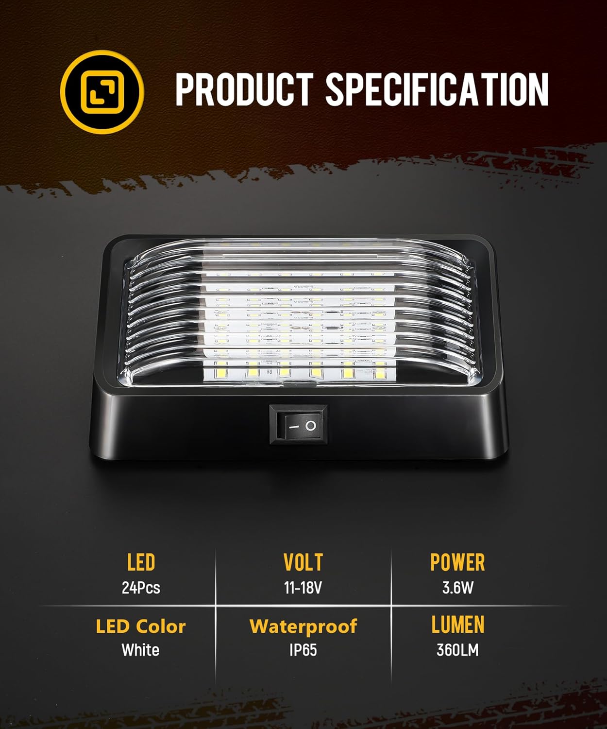 Partsam Luz LED rectangular para porche RV con Swith, repuesto de luz exterior para autocaravana, base negra con lentes transparentes y ámbar