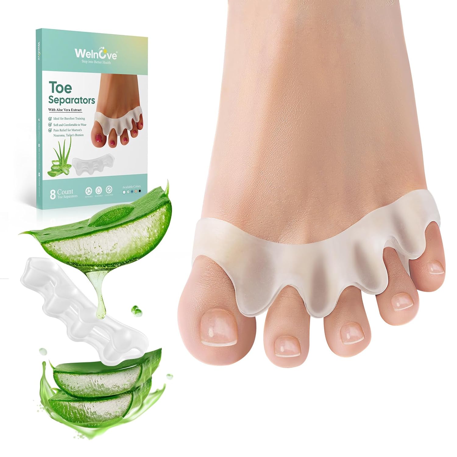 Welnove Separadores de dedos para corregir los dedos de los pies, paquete de 8 espaciadores de dedos de silicona para pies, hombres y mujeres,
