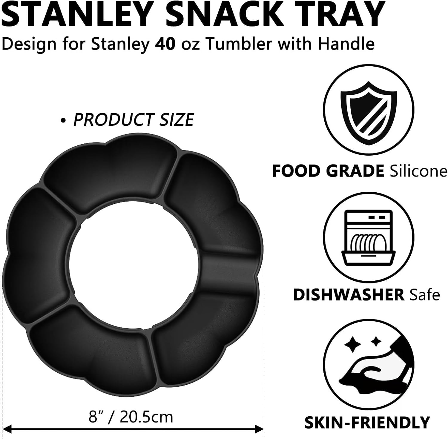 Stanley – Bandeja de aperitivos para vaso Stanley de 40 onzas con asa, accesorios de taza Stanley para Stanley Dupe de 40 onzas, soporte de anillo