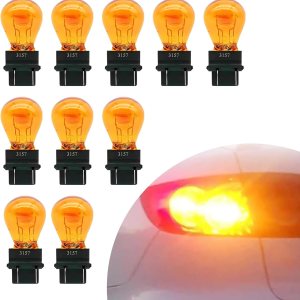 Pack-10 3157 – Bombilla de freno para automóvil, 12 V, 215 W, filamento estable, lámpara halógena de alto brillo, mini luz trasera de cristal de Pack-10 3157 – Bombilla de freno para automóvil, 12 V, 215 W, filamento estable, lámpara halógena de alto brillo, mini luz trasera de cristal de