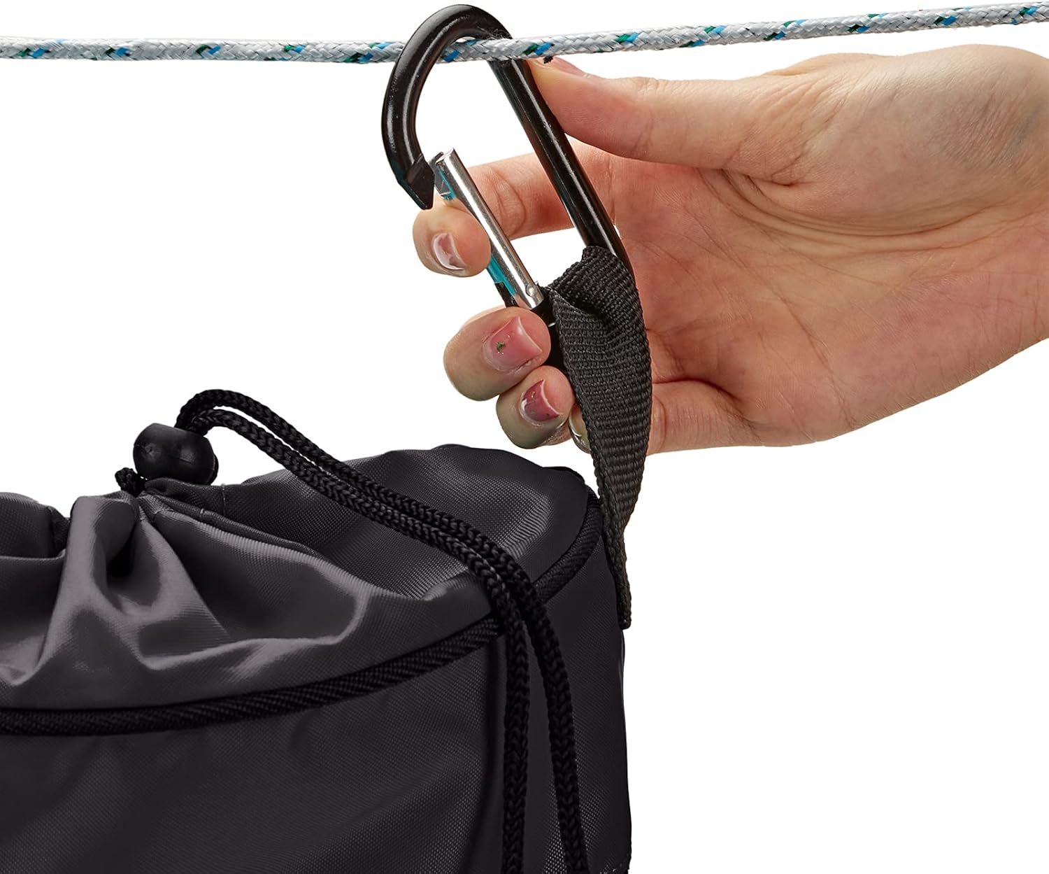 HOMEST Bolsa de malla para colgar ropa con cordón, organizador de almacenamiento con gancho, lavable a máquina, color negro