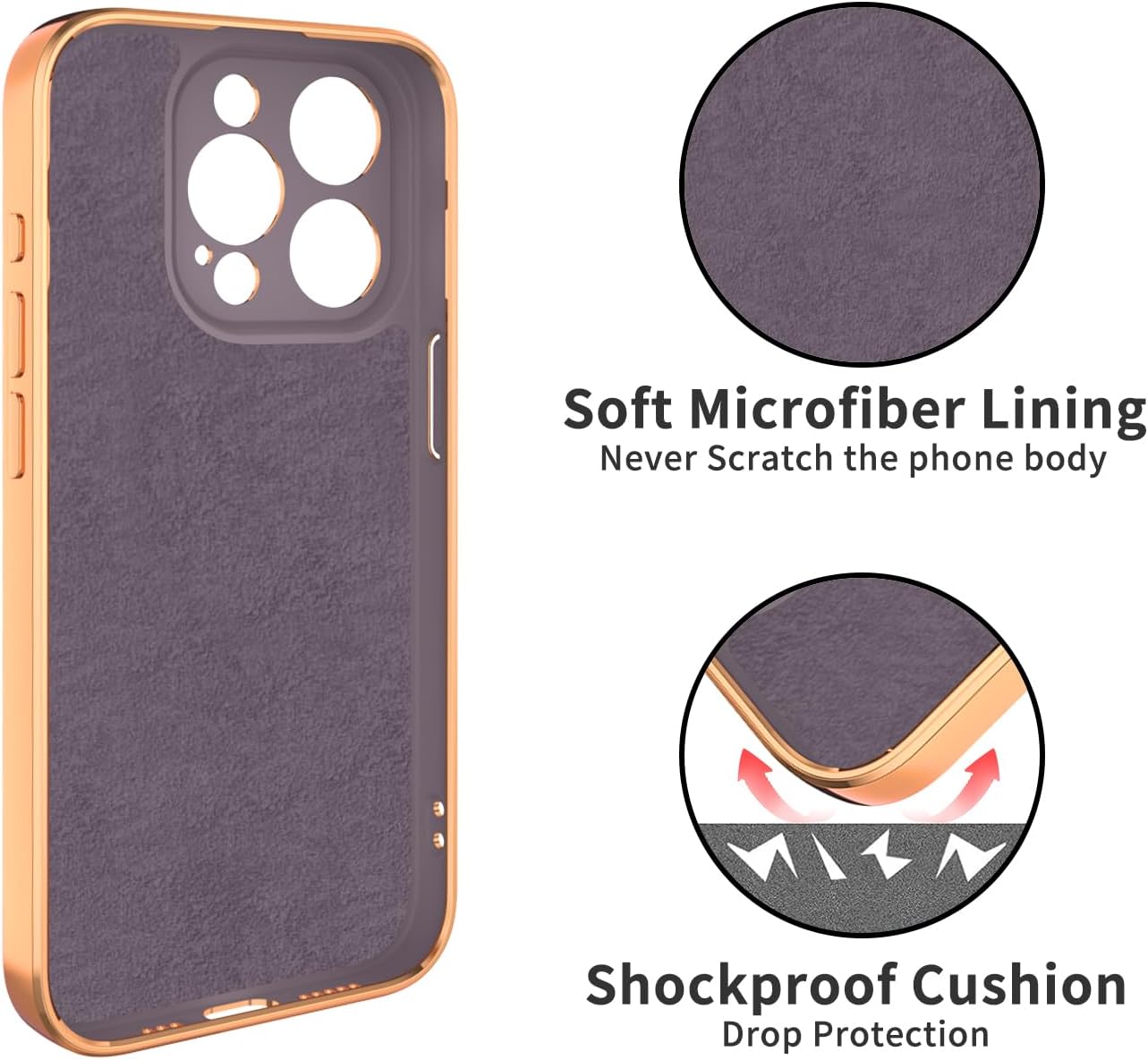 Funda púrpura para iPhone 15 Pro con soporte de anillo con magnético parachoques de TPU suave, cubierta galvanizada dorada con purpurina, funda
