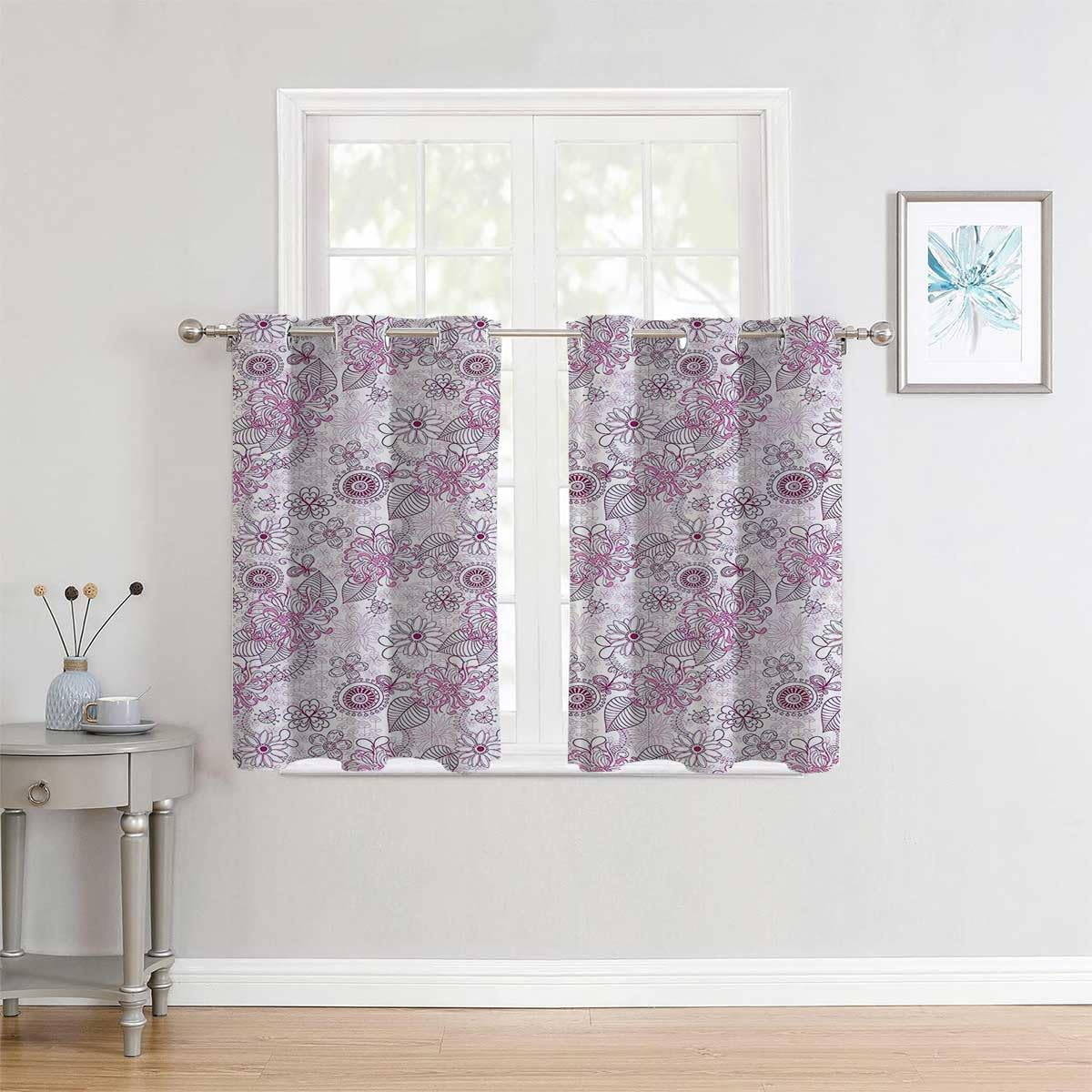 YANFENQI Cortinas para Habitacion Blackout Floral Grommet Short Doorway Curtain Cortinas para Separar Cuartos 63Inch Width by 63Inch Length,2 Panels