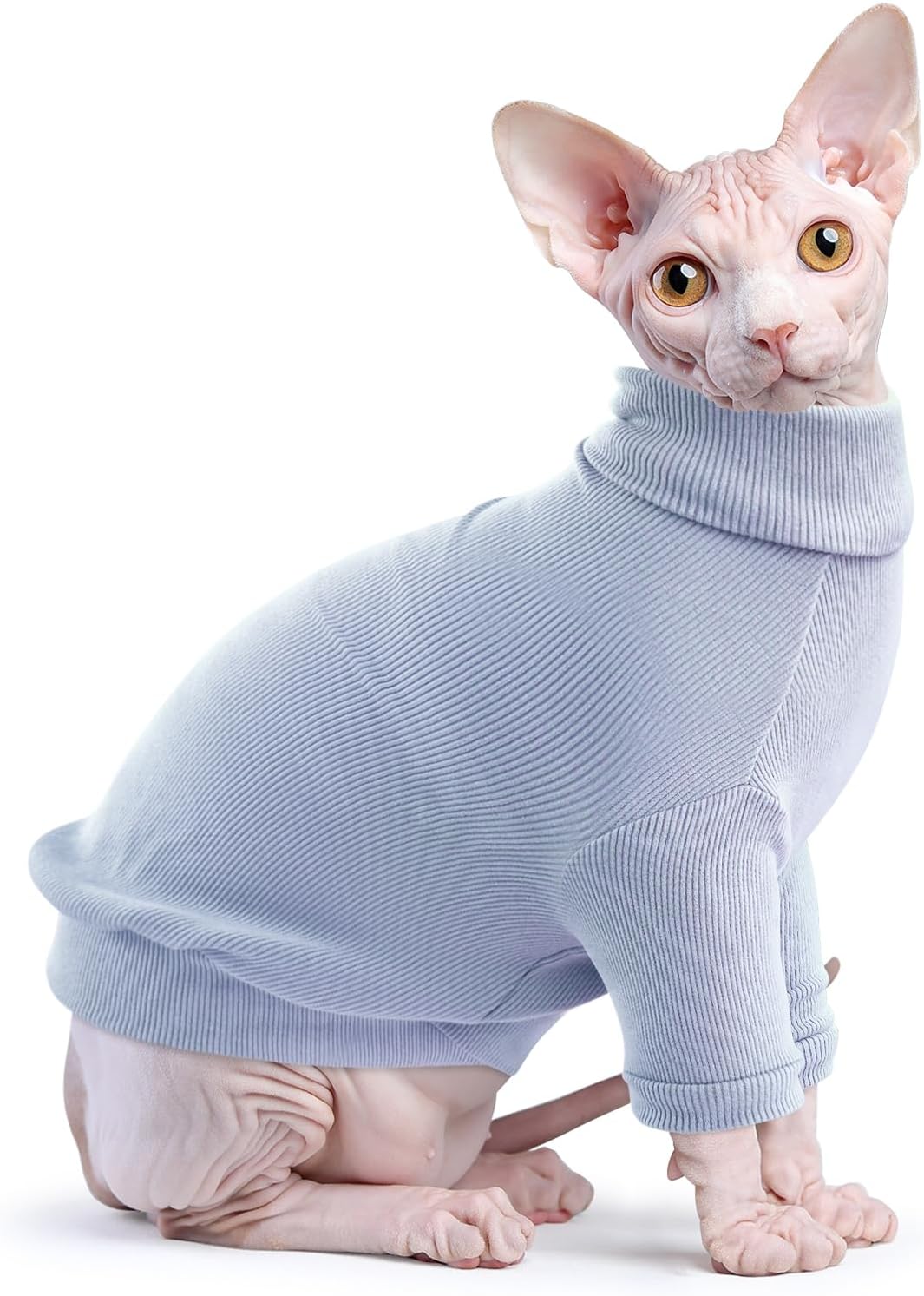 Idepet Sphynx – Camisa de algodón para gatos sin pelo, suéter de cuello alto, transpirable, ropa de gatito, adorable chaleco de pijama para gatos y
