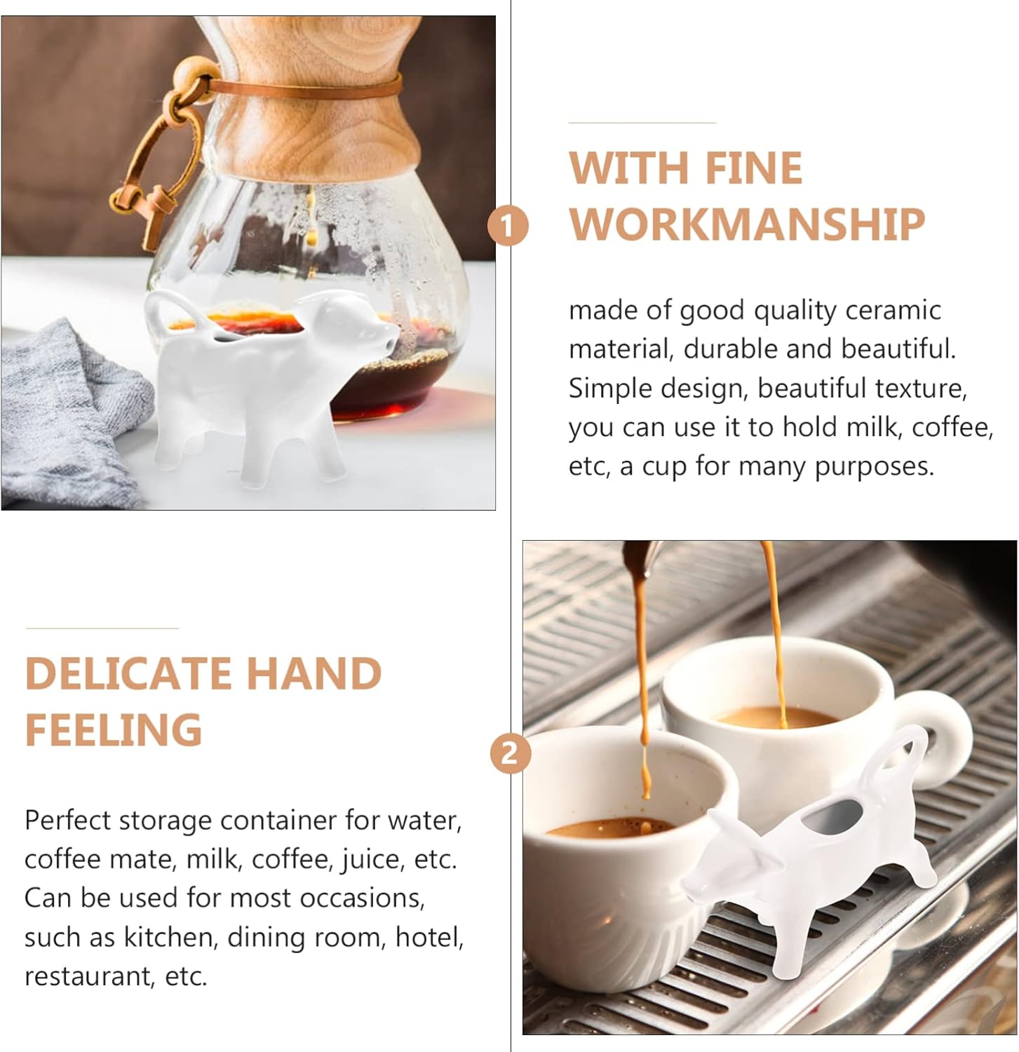 HEMOTON Jarra de leche de cerámica blanca con asa, soporte para salsa de hervidor de leche, jarra de leche, jarra de leche para café y leche (vaca