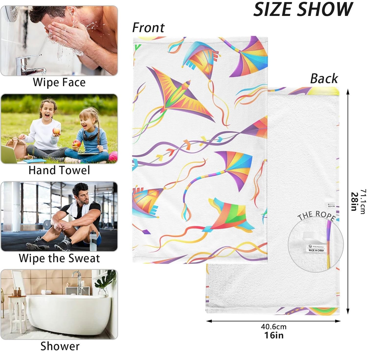 ZOEO Juego de 2 toallas de mano de baño coloridas de cometas, toallas absorbentes de algodón suave y transpirable, para baño, cocina, hotel, spa,