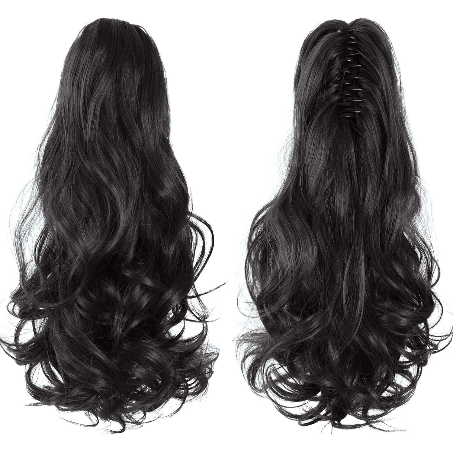 HSPJHTM – Extensión de cola de caballo color negro, extensiones de cabello rizado para mujer, extensiones de cabello sintético de cola de caballo de
