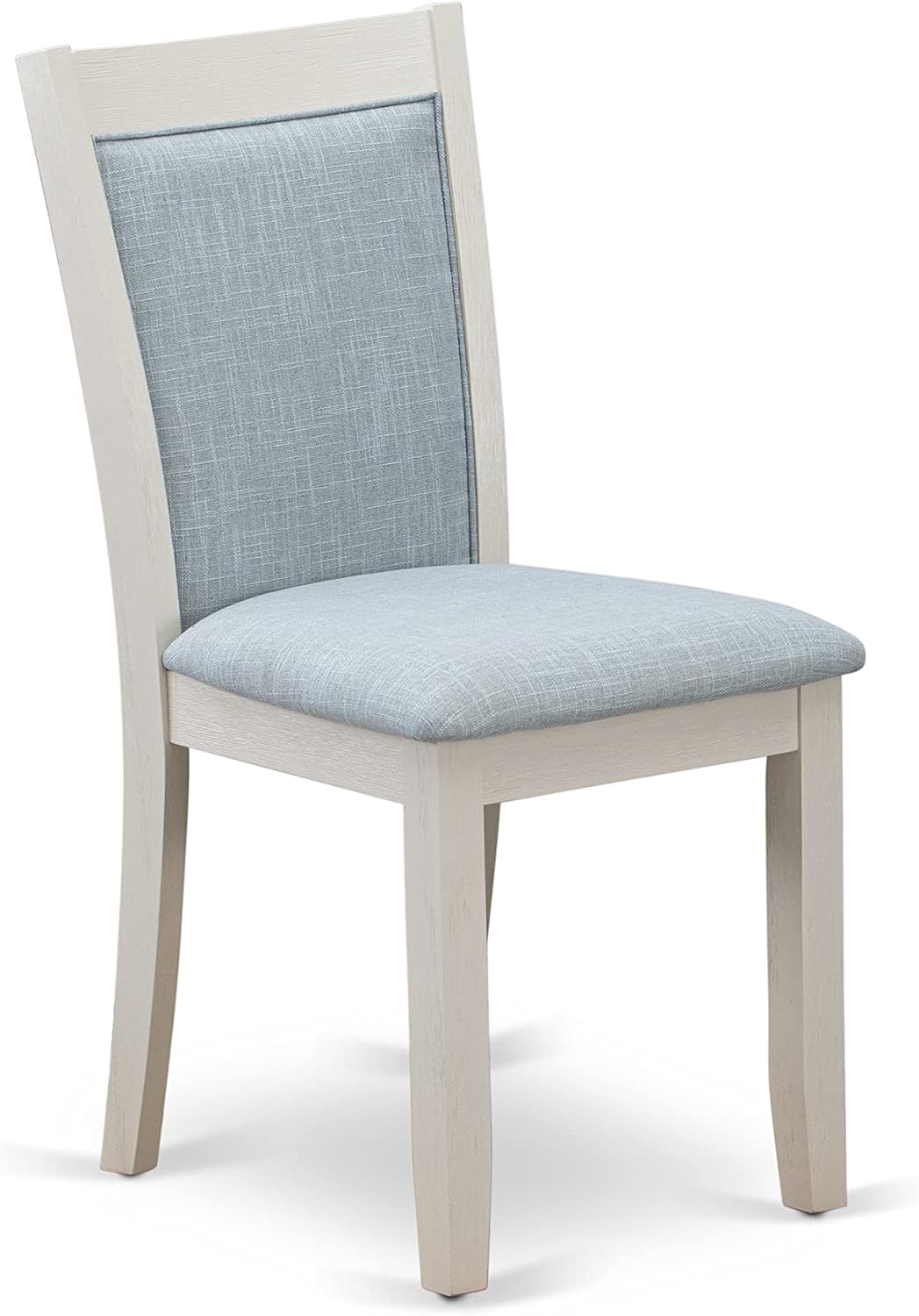 East West Furniture Monza Parsons – Juego de 2 sillas acolchadas de tela azul bebé, lino cepillado blanco