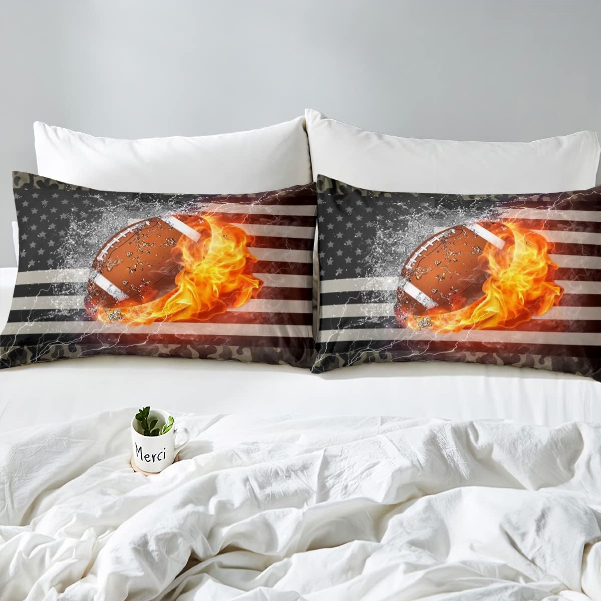 Juego de edredón de camuflaje para niños, edredón acolchado de fútbol americano, tamaño individual, juego de ropa de cama de juegos deportivos para