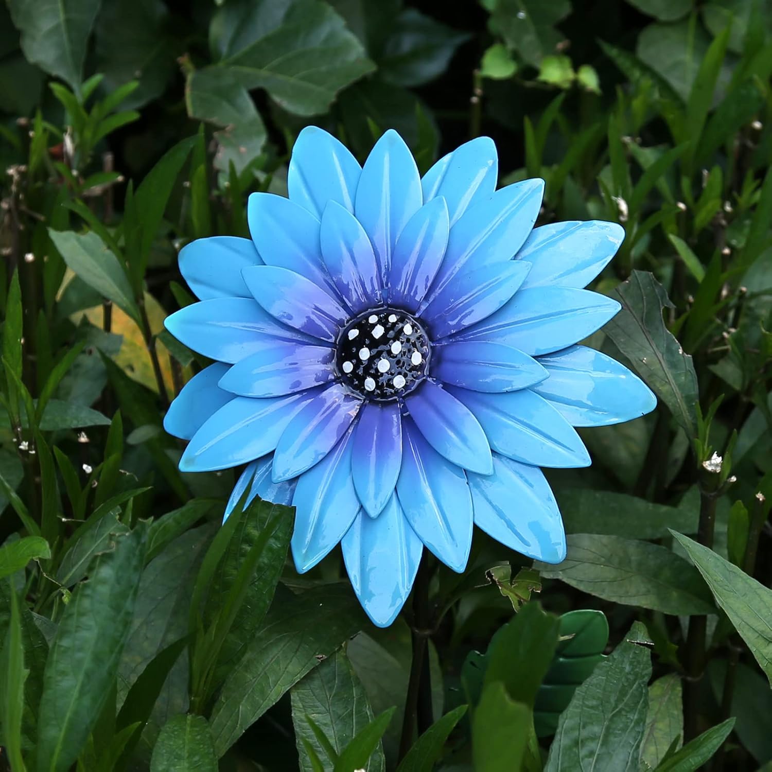 Juego de 3 estacas de metal con girasoles de metal, flores de metal, decoración para exteriores, decoración de patio, plantas de metal para jardín,