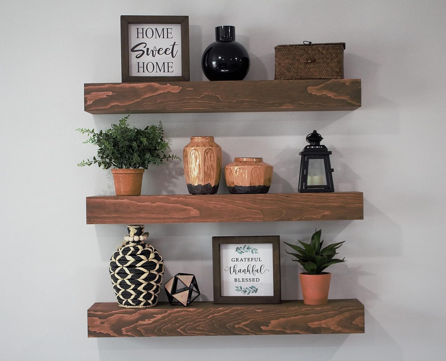 Floating shelves wood-farmhouse shelves-black shelves above toilet-wall shelves-rustic wall shelf-gray floating shelves-kitchen shelf (36″, Walnut)