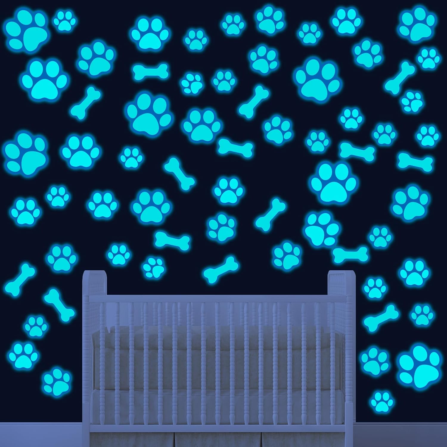 127 calcomanías con estampado de patas de perro, que brillan en la oscuridad, calcomanías de pared con estampado de patas de perro, calcomanías de